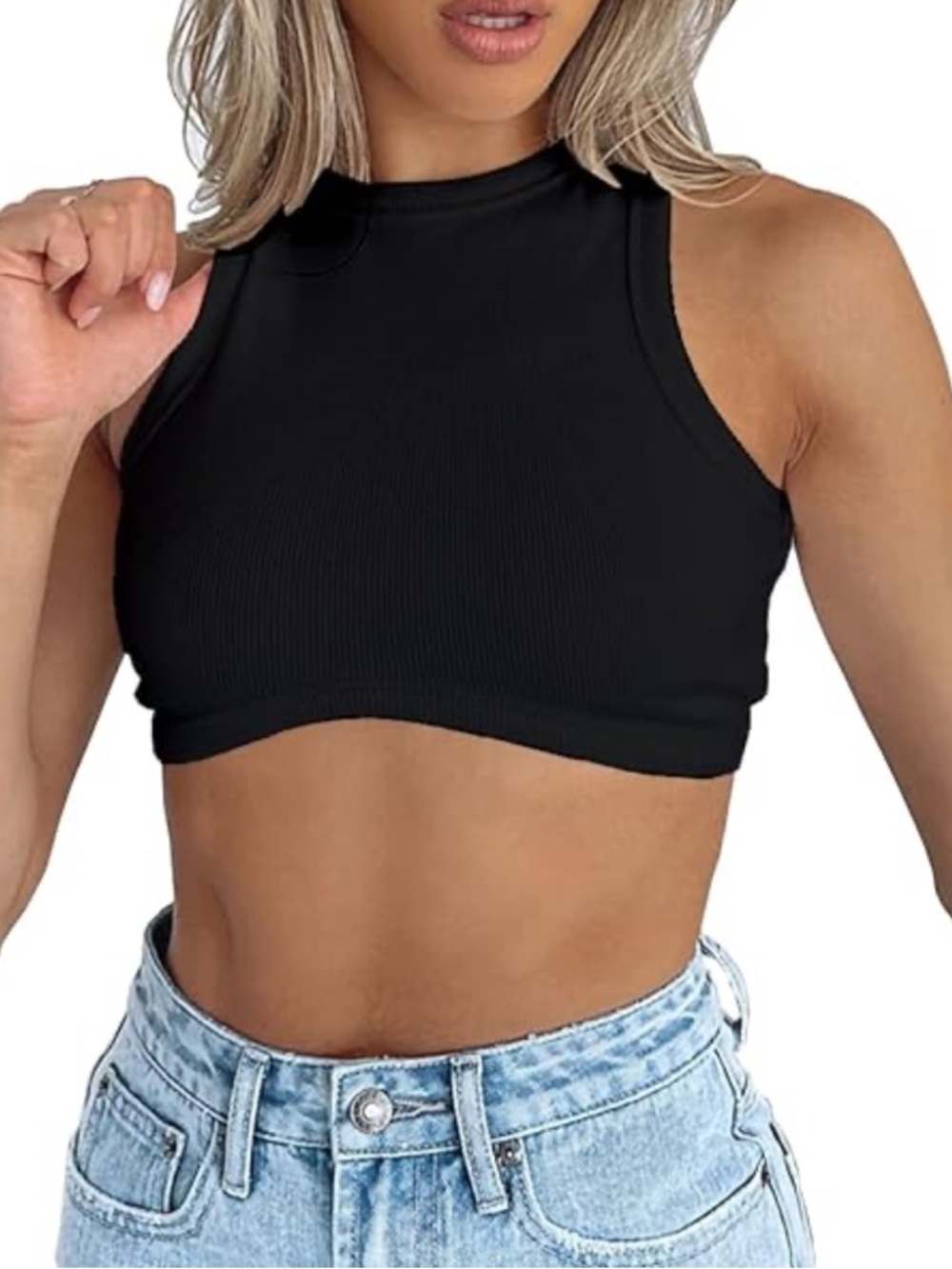 White Fox Boutique Black Ribbed Ultra Crop Top- Size S